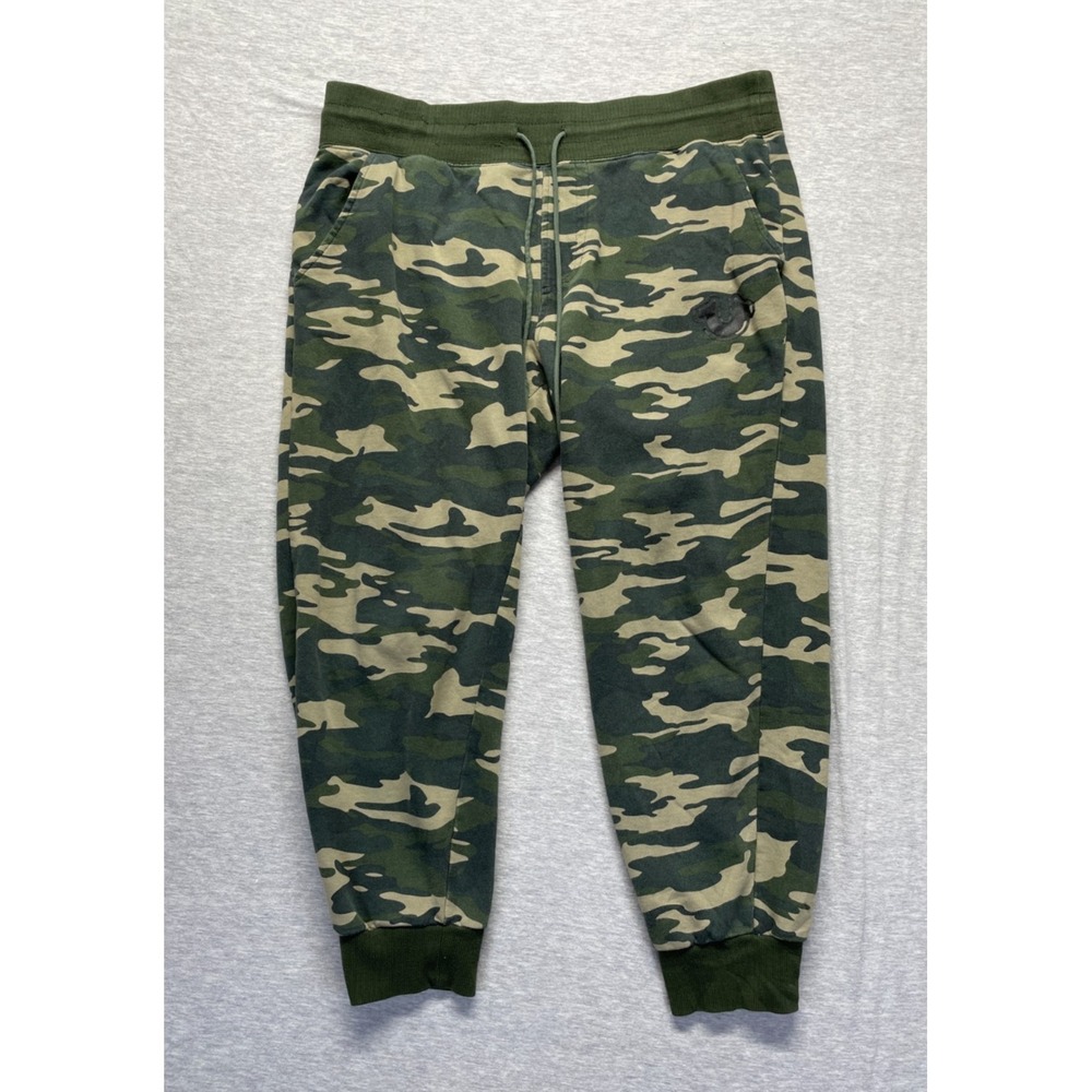 True Religion Jogger Pants Mens L Green Beige Camouflage Gym Training Drawstring